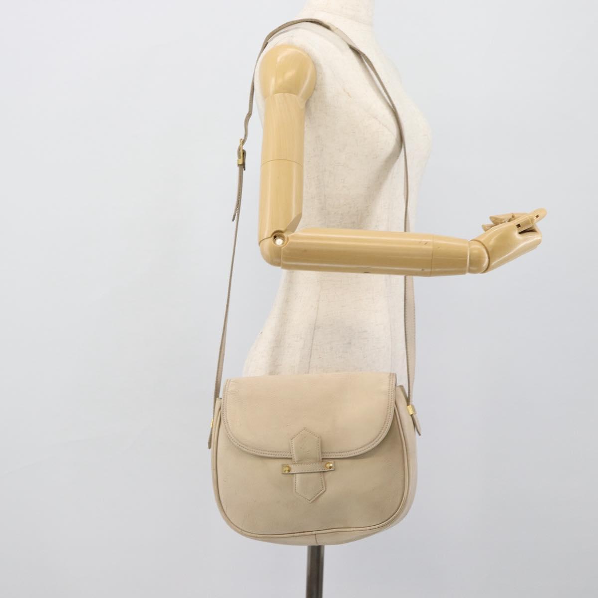 SAINT LAURENT Shoulder Bag Leather Beige Gold Auth bs35833