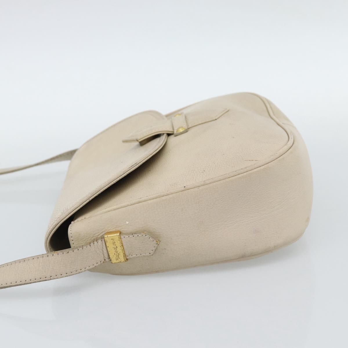 SAINT LAURENT Shoulder Bag Leather Beige Gold Auth bs35833