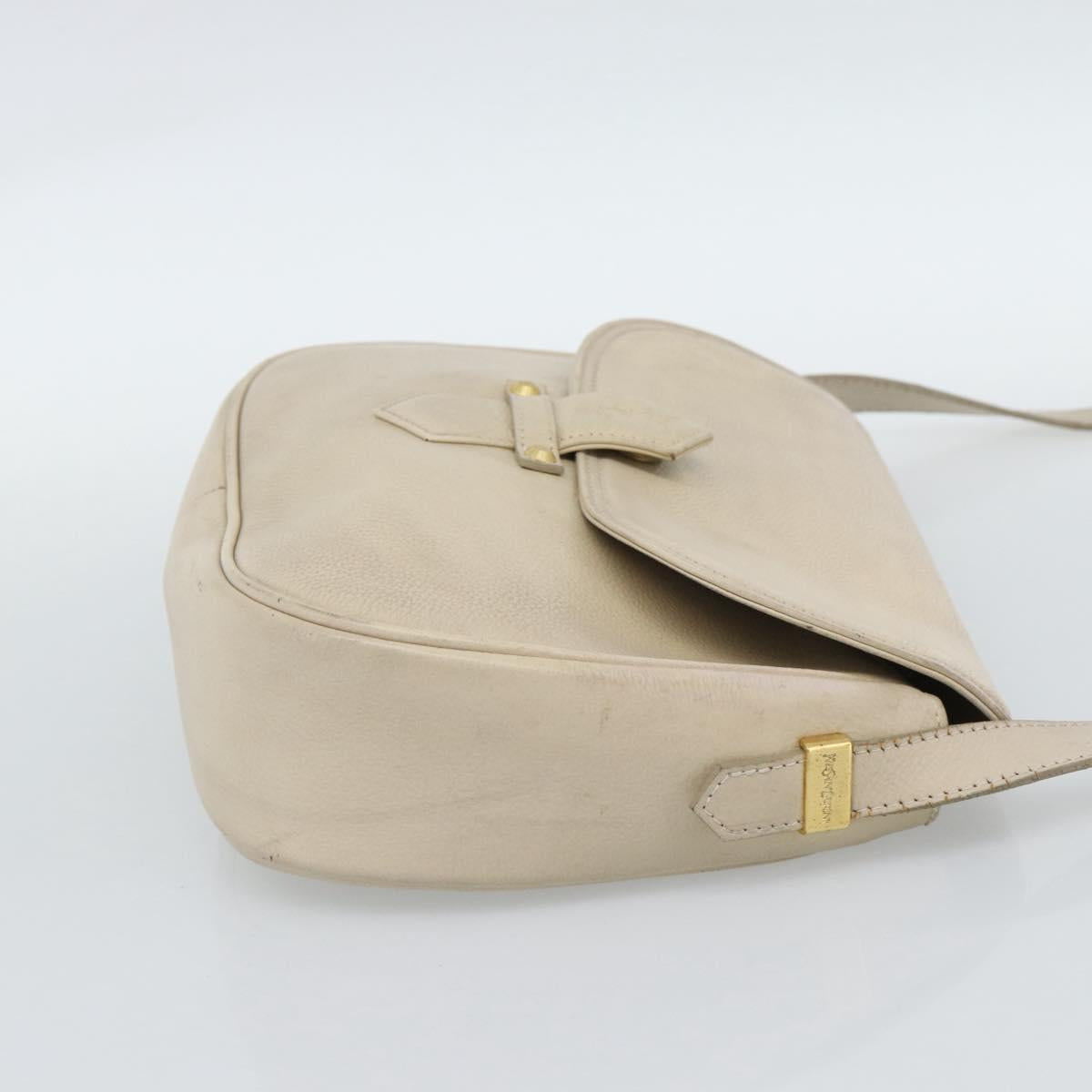 SAINT LAURENT Shoulder Bag Leather Beige Gold Auth bs35833