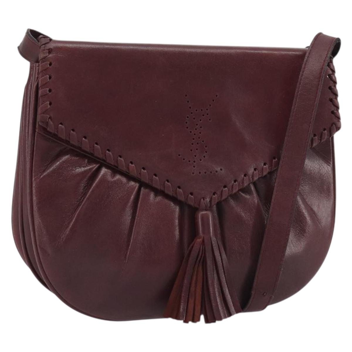 SAINT LAURENT Shoulder Bag Leather Bordeaux Auth bs35835