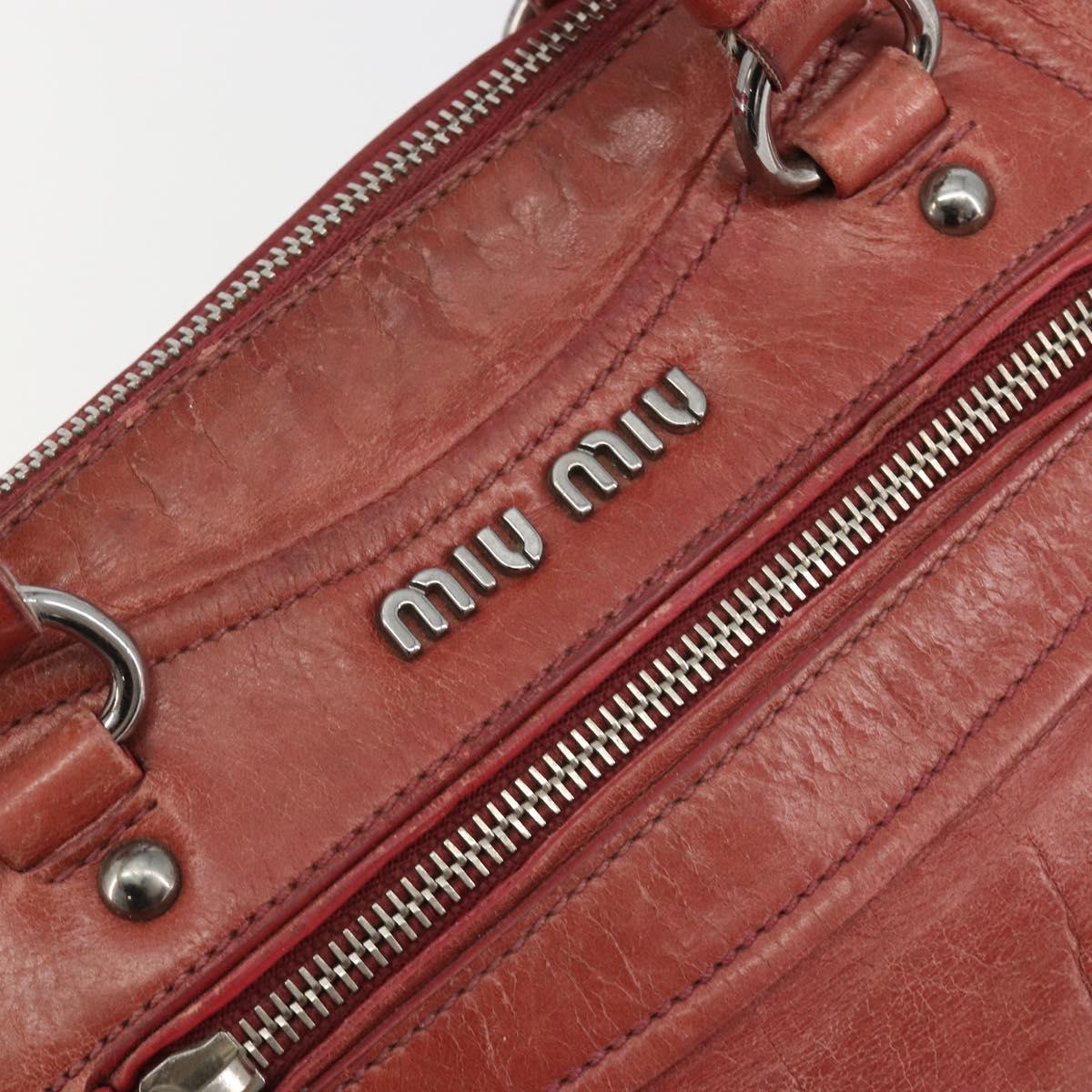 Miu Miu Hand Bag Leather Red Silver Auth bs35836