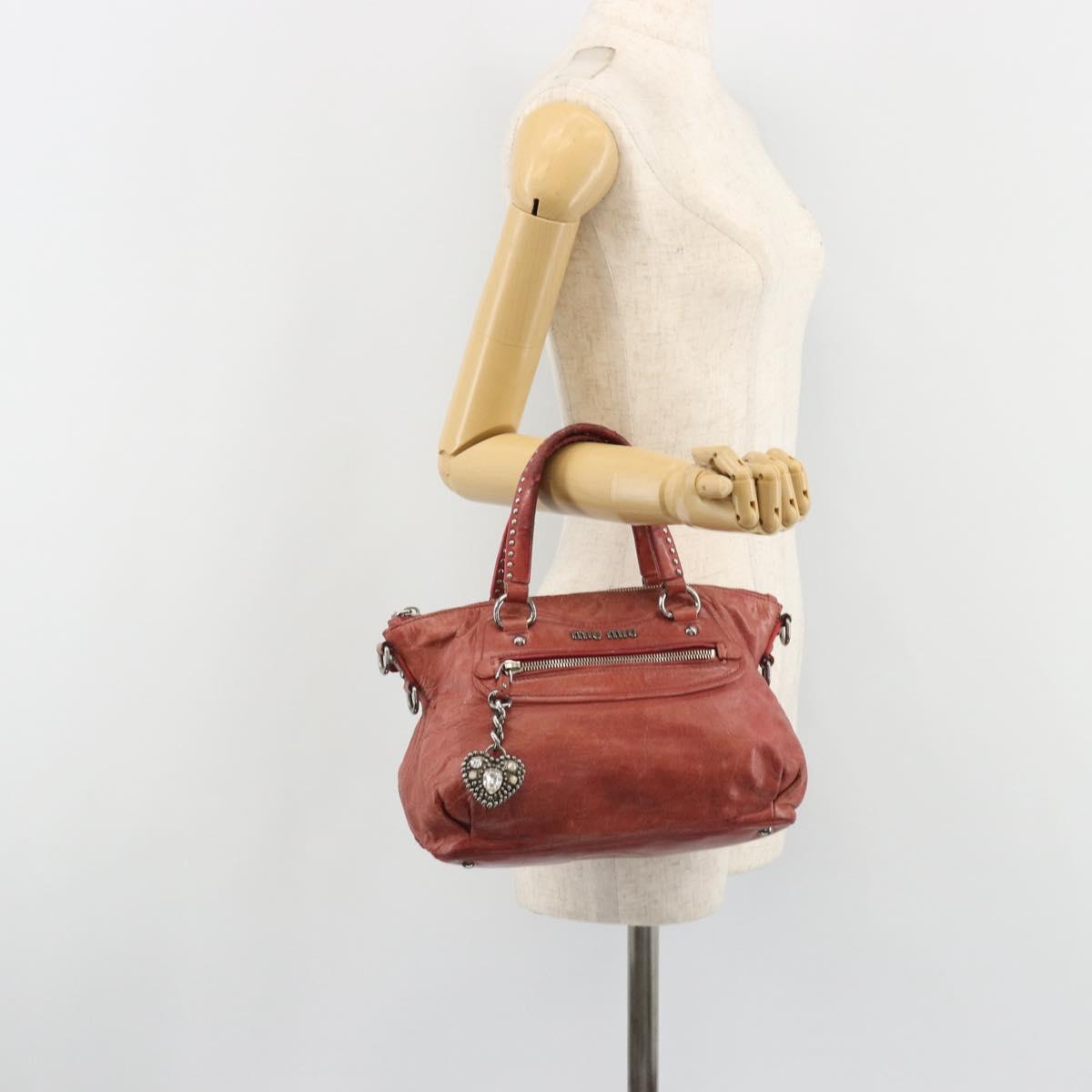 Miu Miu Hand Bag Leather Red Silver Auth bs35836