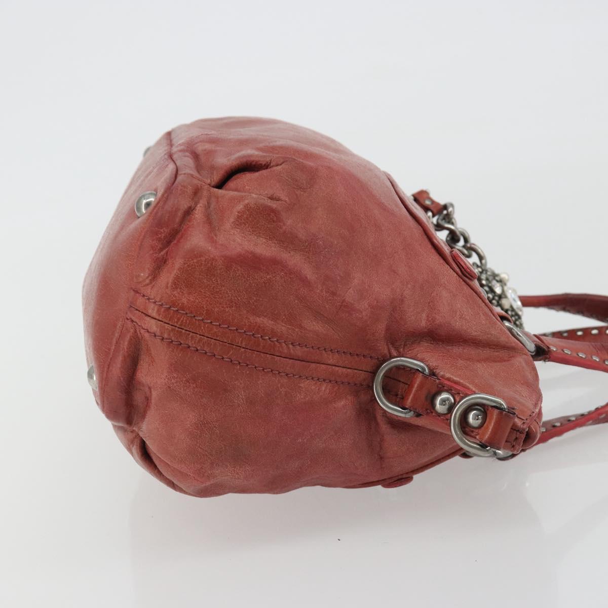 Miu Miu Hand Bag Leather Red Silver Auth bs35836