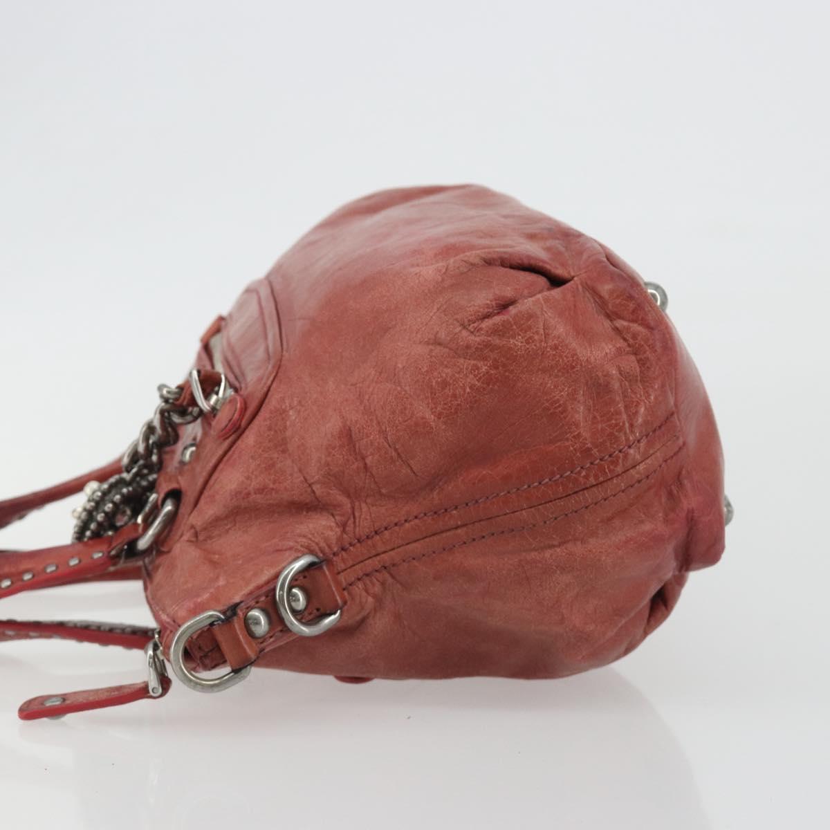 Miu Miu Hand Bag Leather Red Silver Auth bs35836