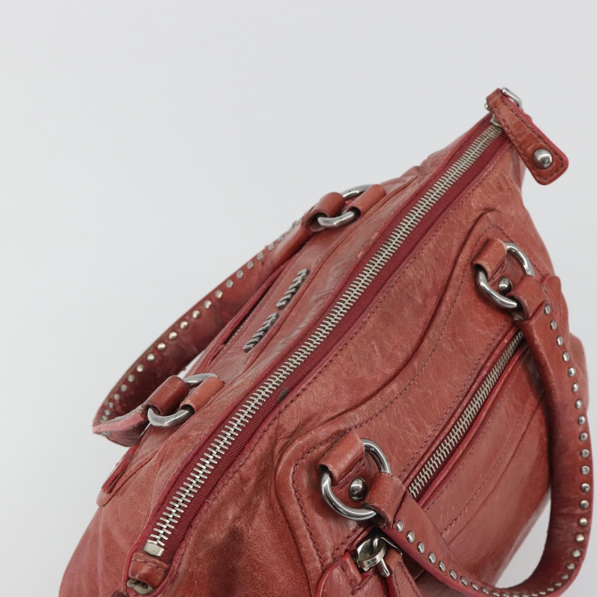 Miu Miu Hand Bag Leather Red Silver Auth bs35836