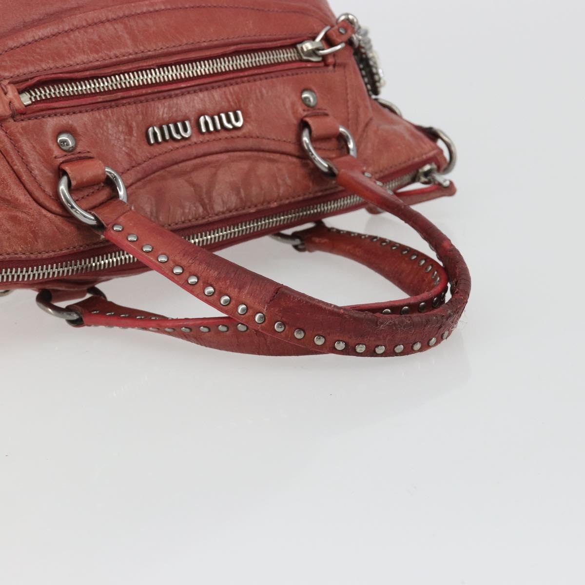 Miu Miu Hand Bag Leather Red Silver Auth bs35836