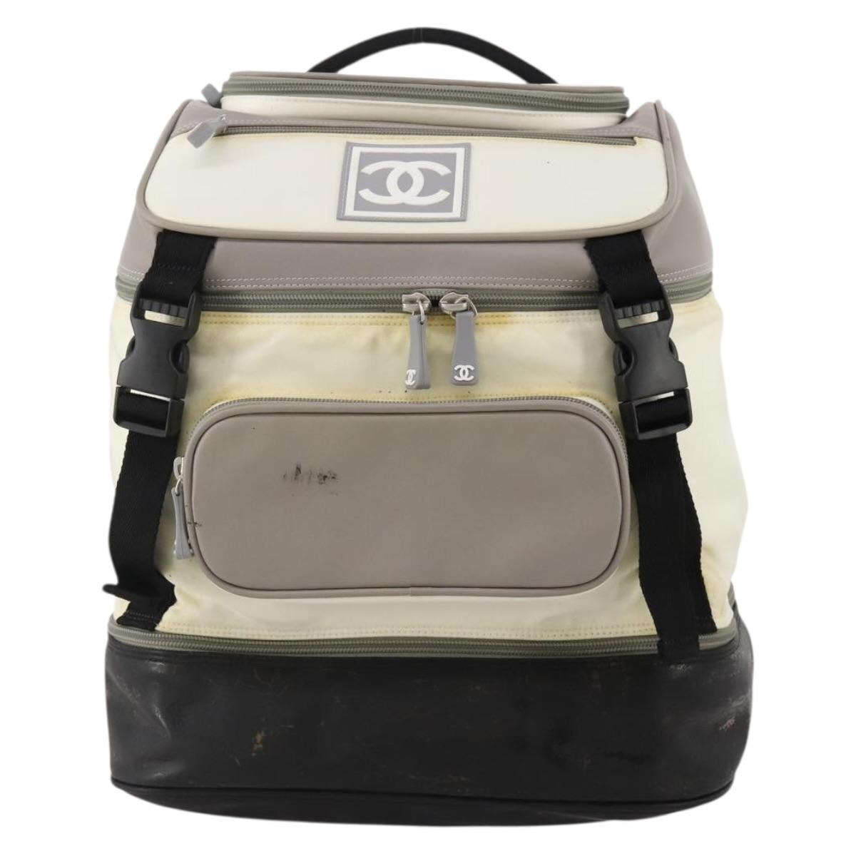 CHANEL Sports Line Backpack White Gray CC Auth bs35854