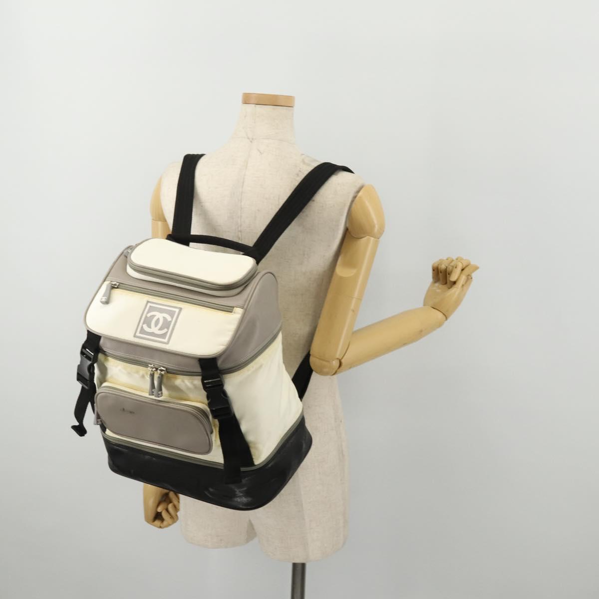 CHANEL Sports Line Backpack White Gray CC Auth bs35854