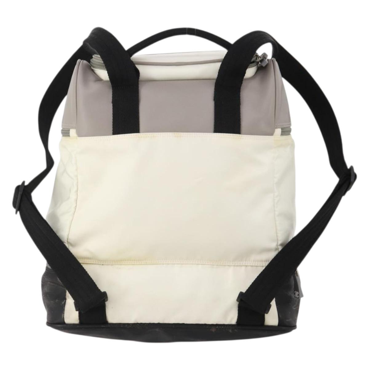 CHANEL Sports Line Backpack White Gray CC Auth bs35854