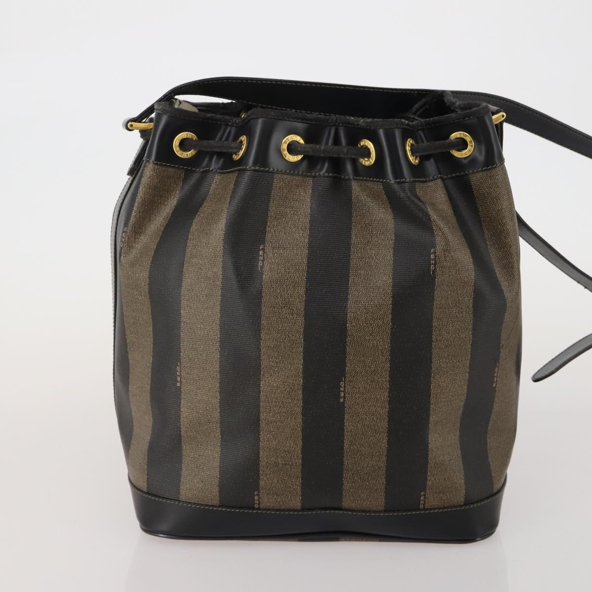 FENDI Pecan Shoulder Bag PVC 2 Set Brown Black Auth bs35857