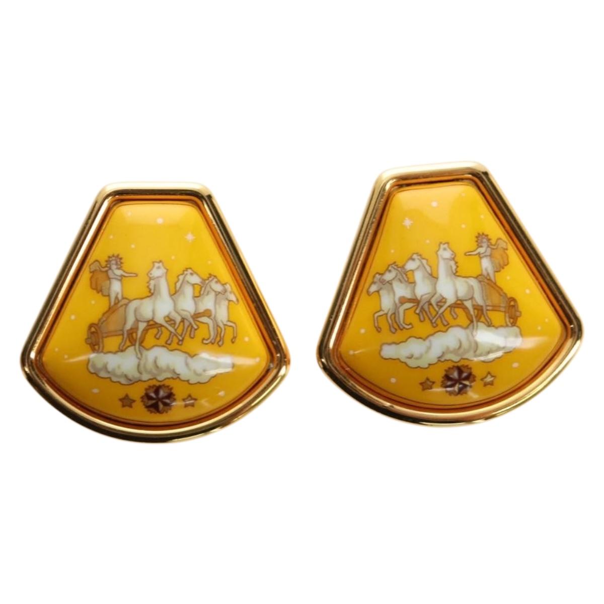 HERMES Earring Metal Gold Yellow Auth bs35859M