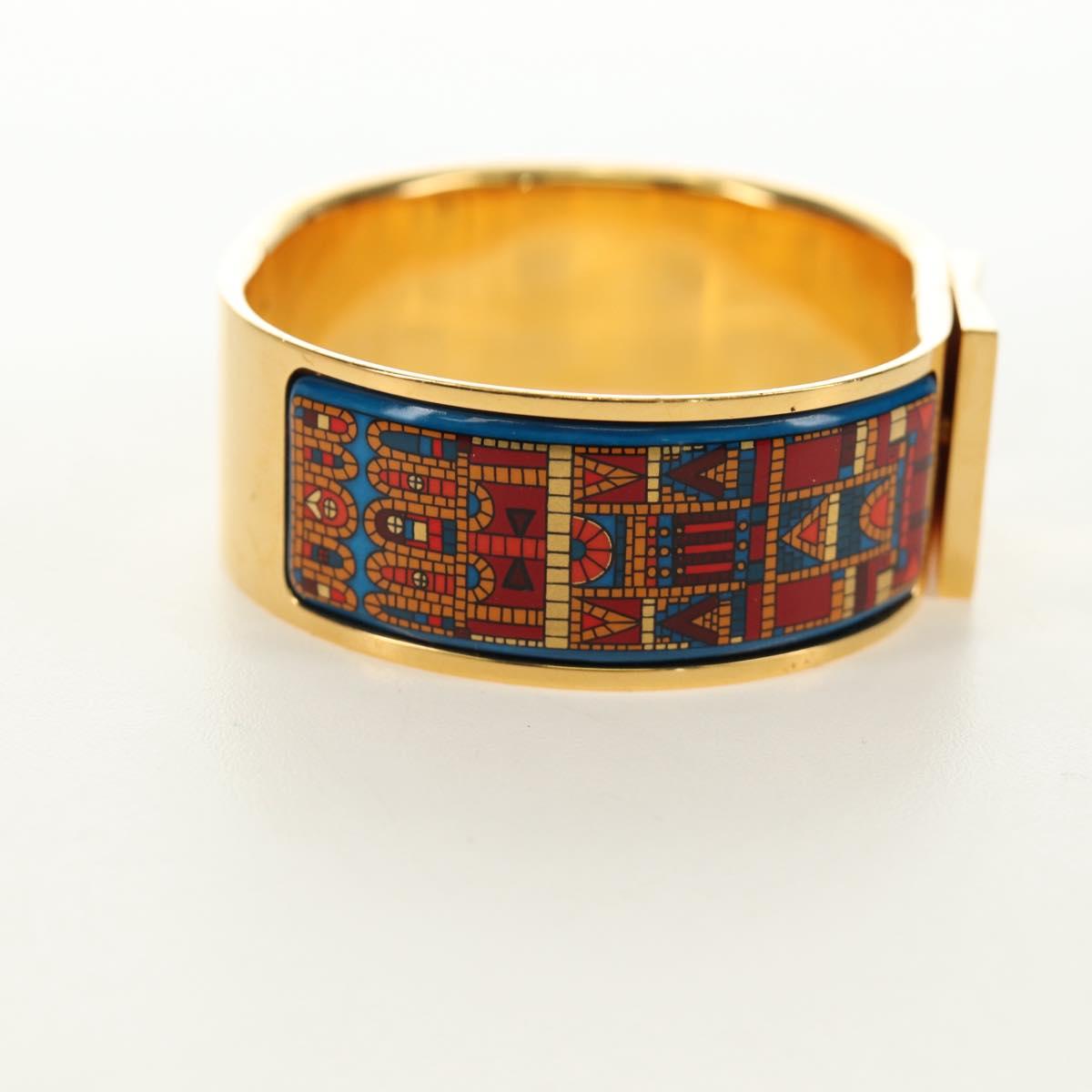 HERMES Emilel GM Bracelet Metal Cloisonne Gold Blue Auth bs35861V