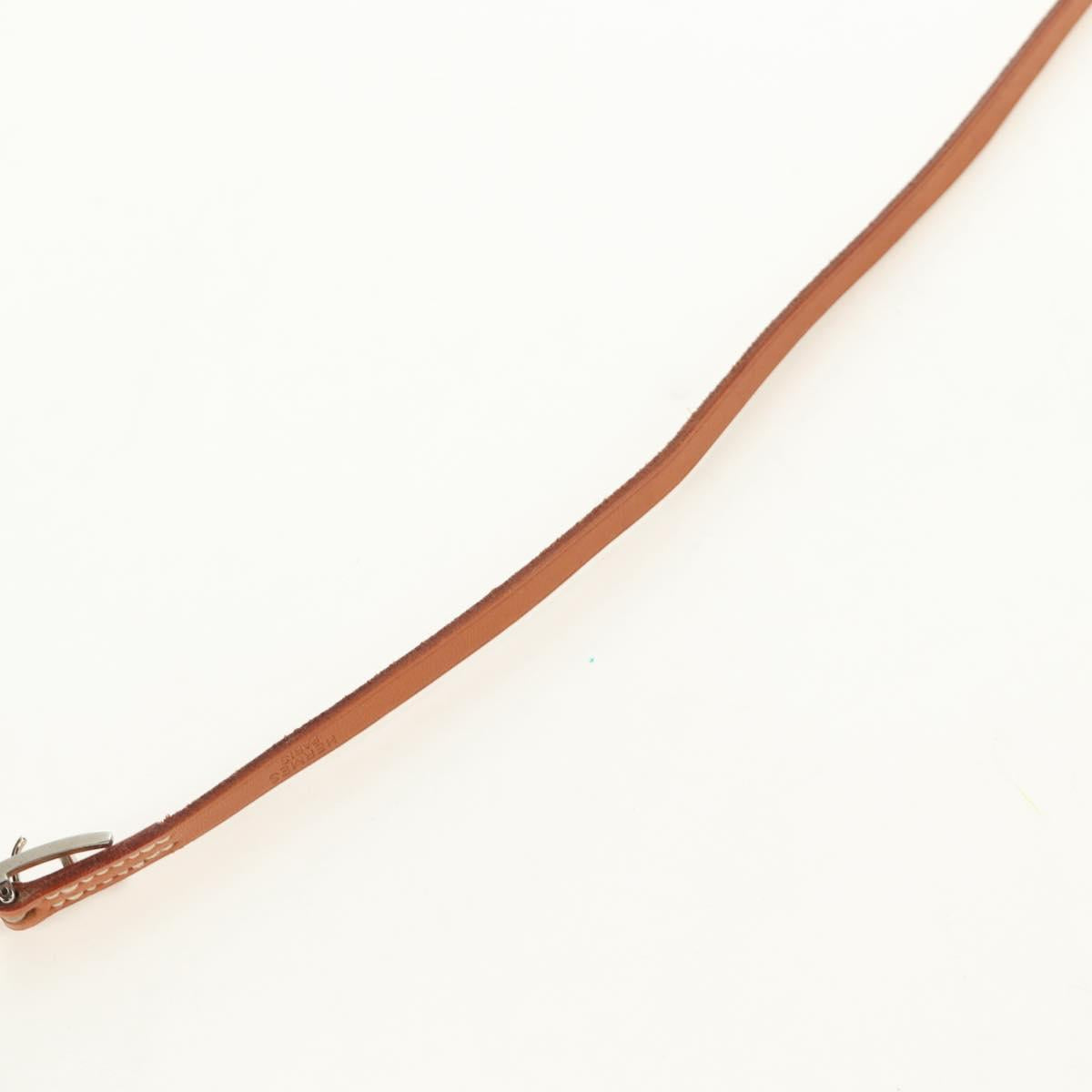 HERMES Appi 3 Bracelet Leather Brown Silver Auth bs35862M