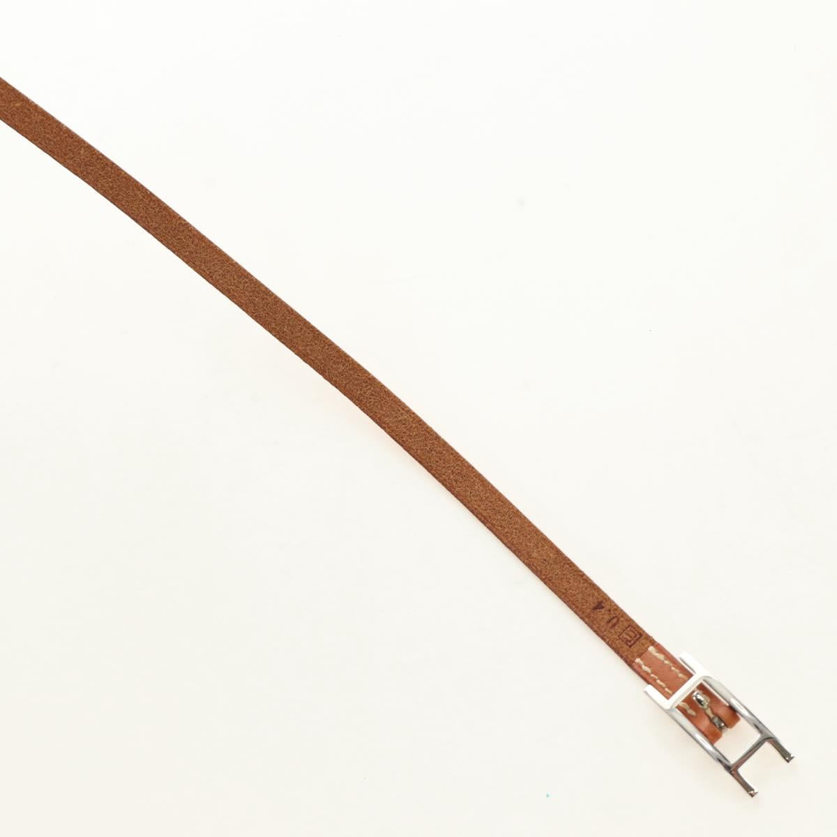HERMES Appi 3 Bracelet Leather Brown Silver Auth bs35862M