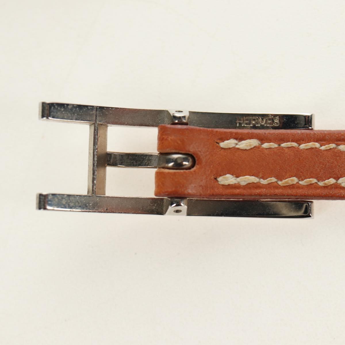 HERMES Appi 3 Bracelet Leather Brown Silver Auth bs35862M