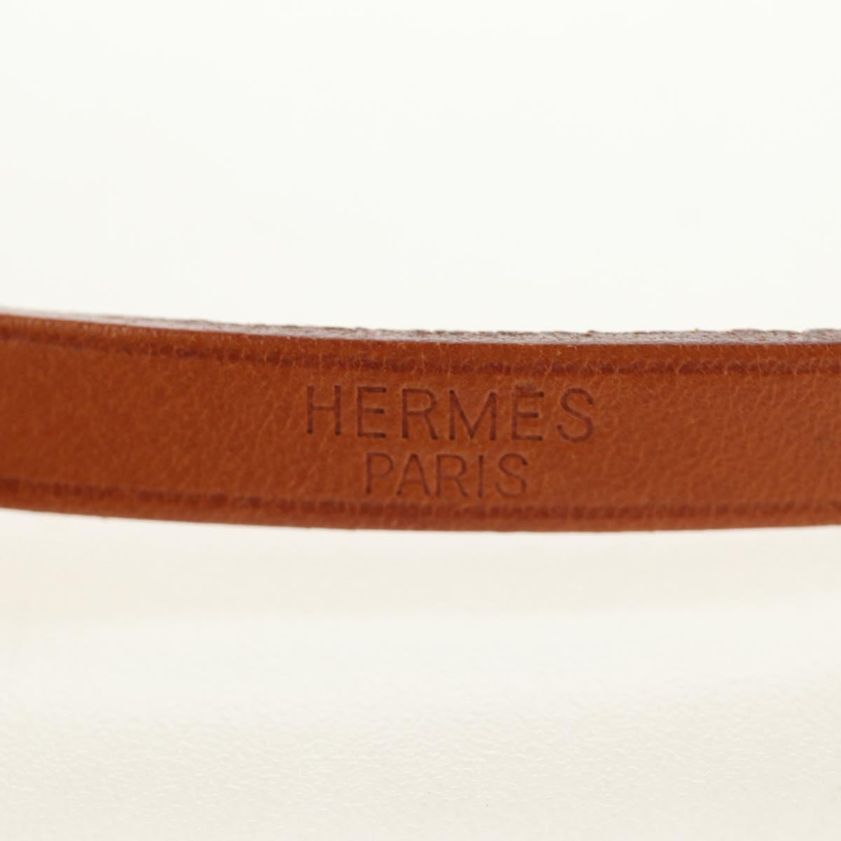 HERMES Appi 3 Bracelet Leather Brown Silver Auth bs35862M