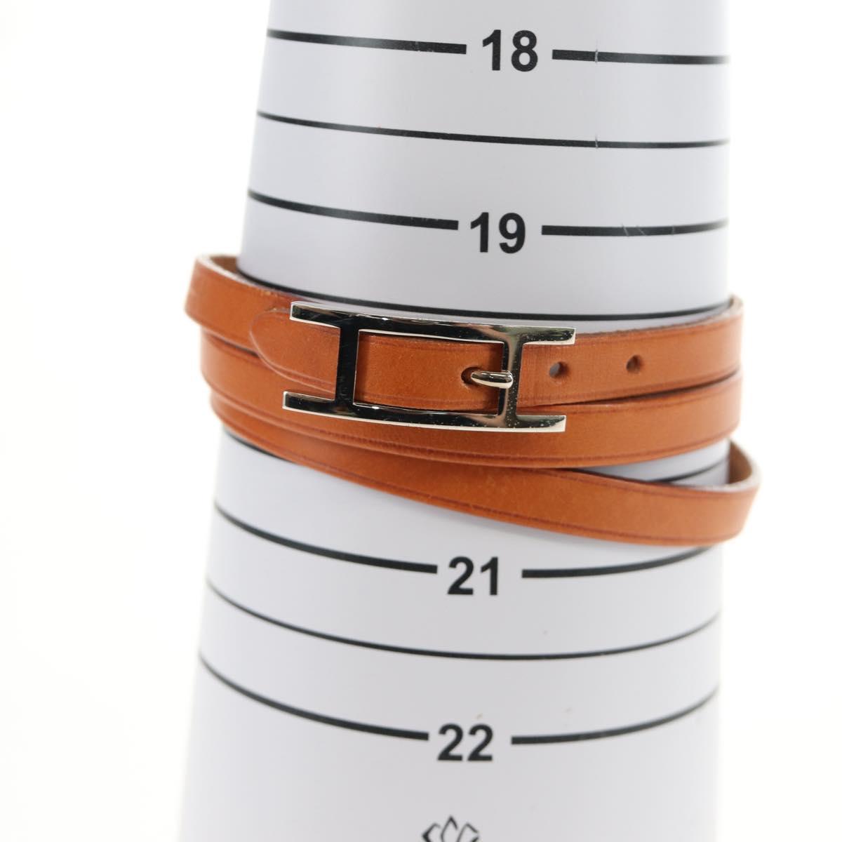 HERMES Appi 3 Bracelet Leather Brown Silver Auth bs35862M