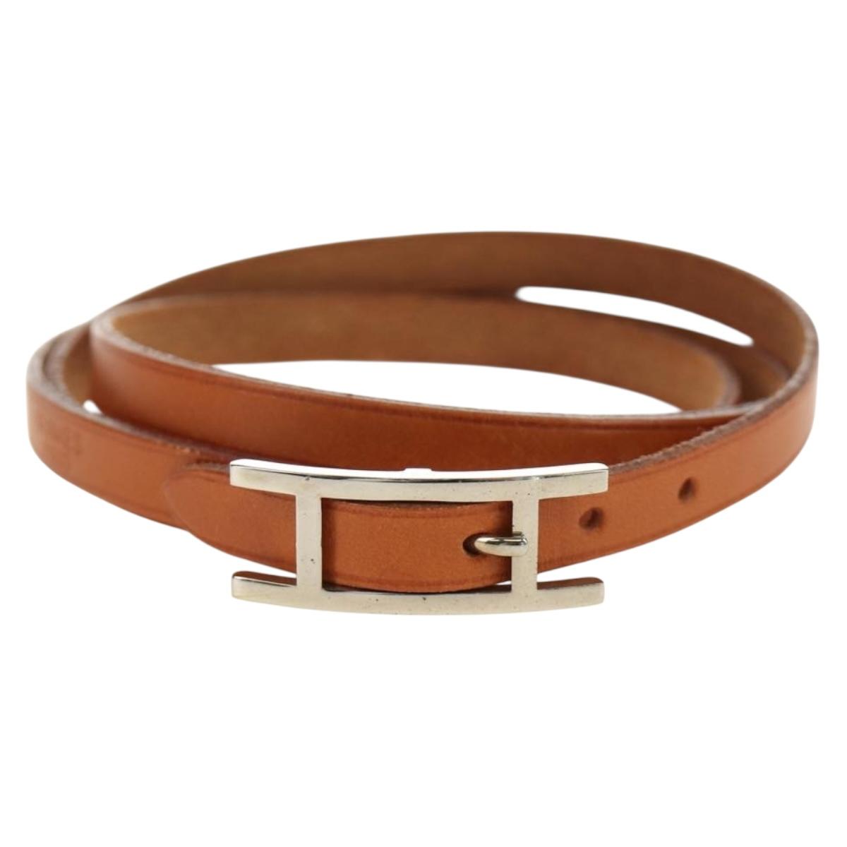 HERMES Appi 3 Bracelet Leather Brown Silver Auth bs35862M