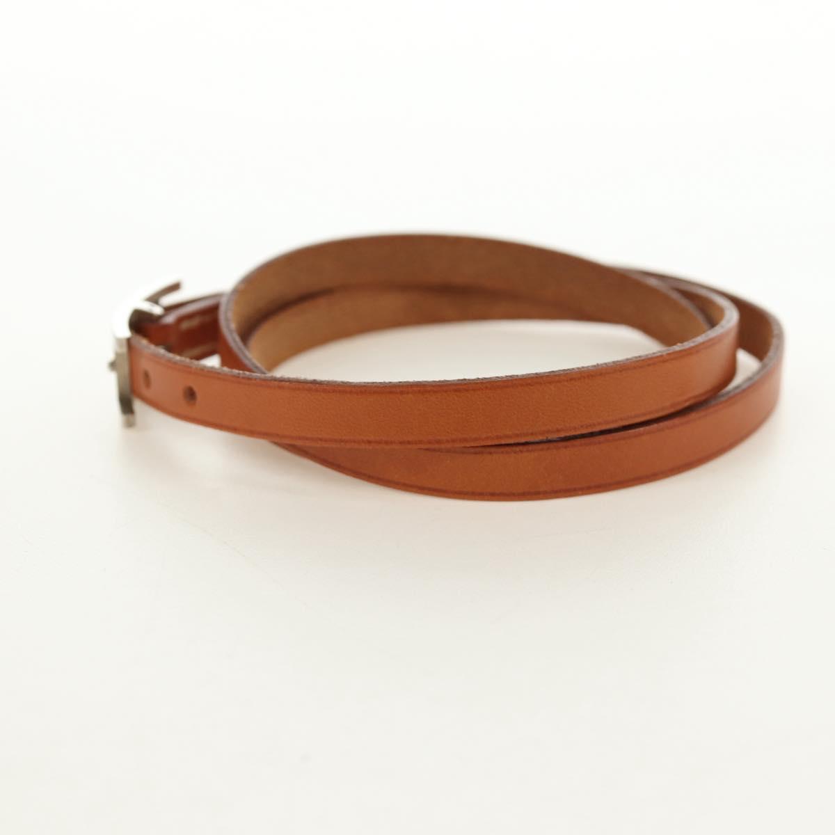 HERMES Appi 3 Bracelet Leather Brown Silver Auth bs35862M