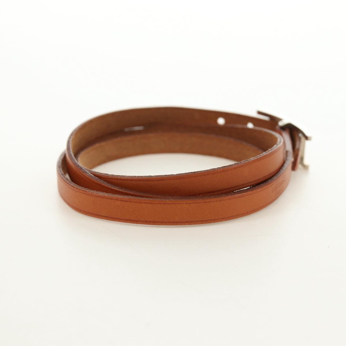HERMES Appi 3 Bracelet Leather Brown Silver Auth bs35862M