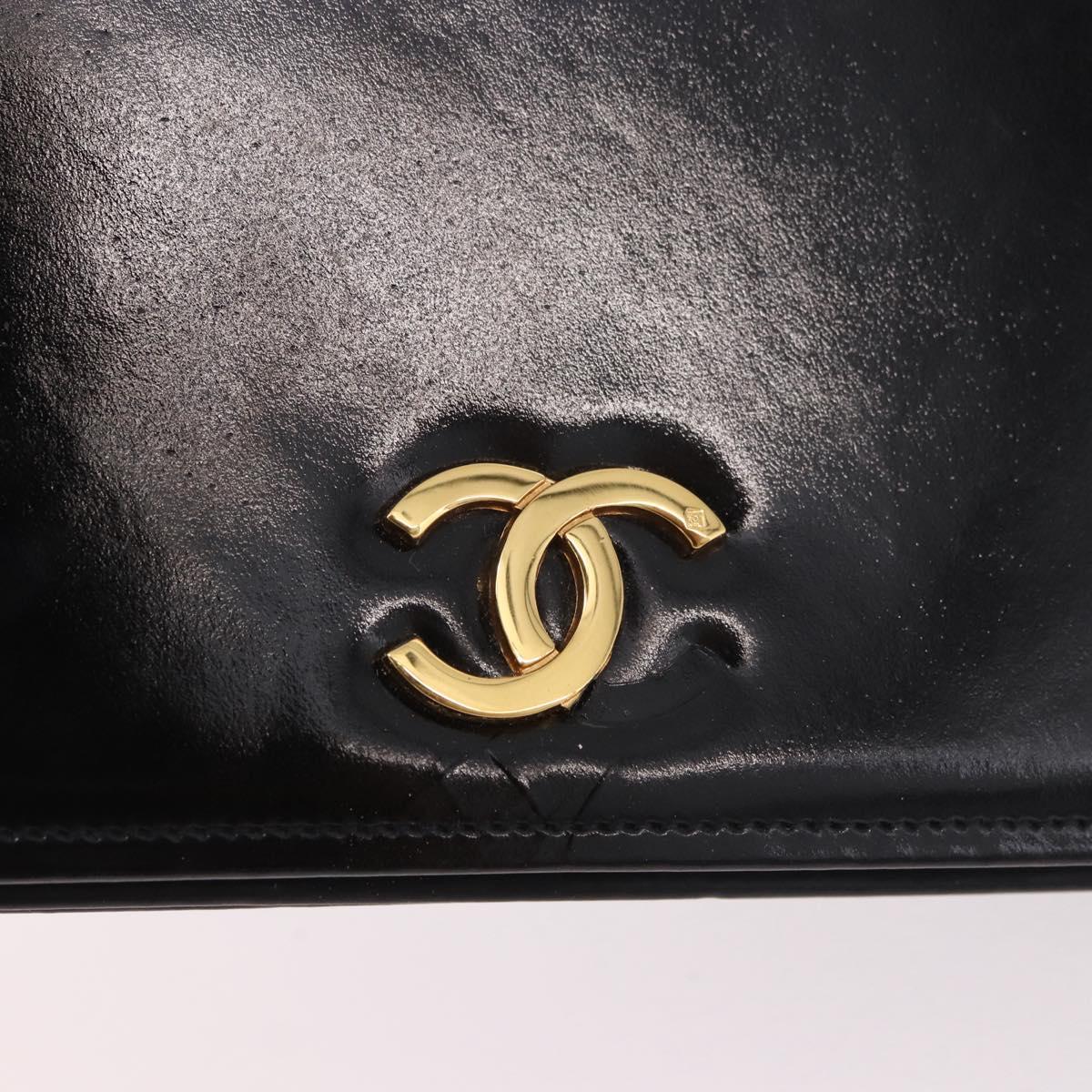 CHANEL Chain Shoulder Bag Patent Black Gold CC Auth bs35869