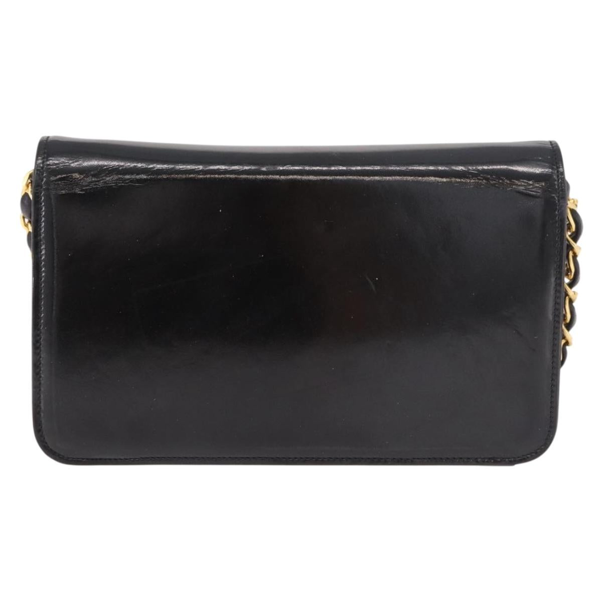 CHANEL Chain Shoulder Bag Patent Black Gold CC Auth bs35869