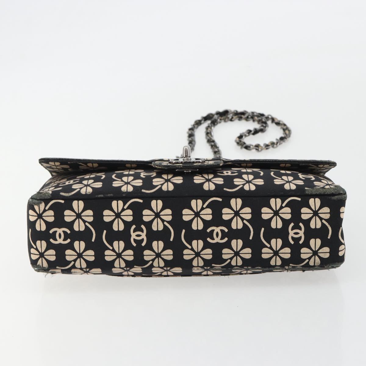 CHANEL Chain Shoulder Bag Canvas Black Silver CC Auth bs35870