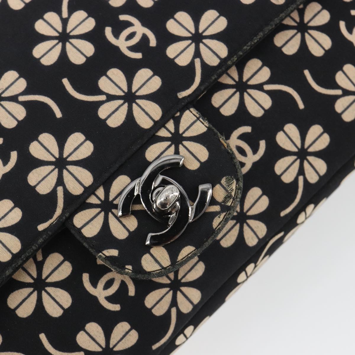 CHANEL Chain Shoulder Bag Canvas Black Silver CC Auth bs35870