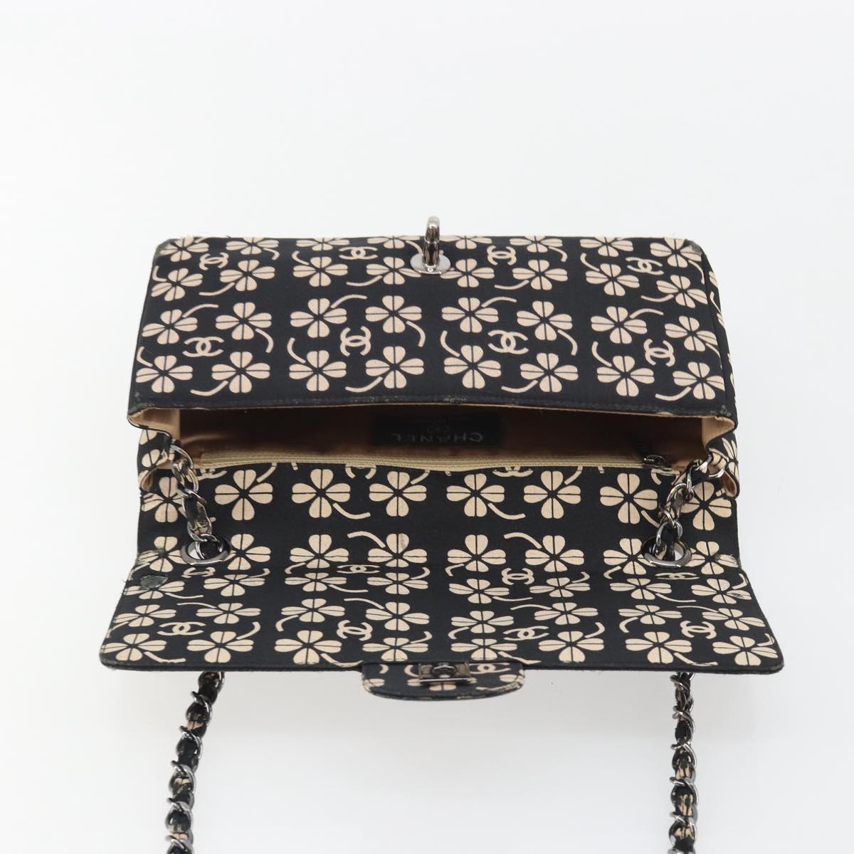CHANEL Chain Shoulder Bag Canvas Black Silver CC Auth bs35870