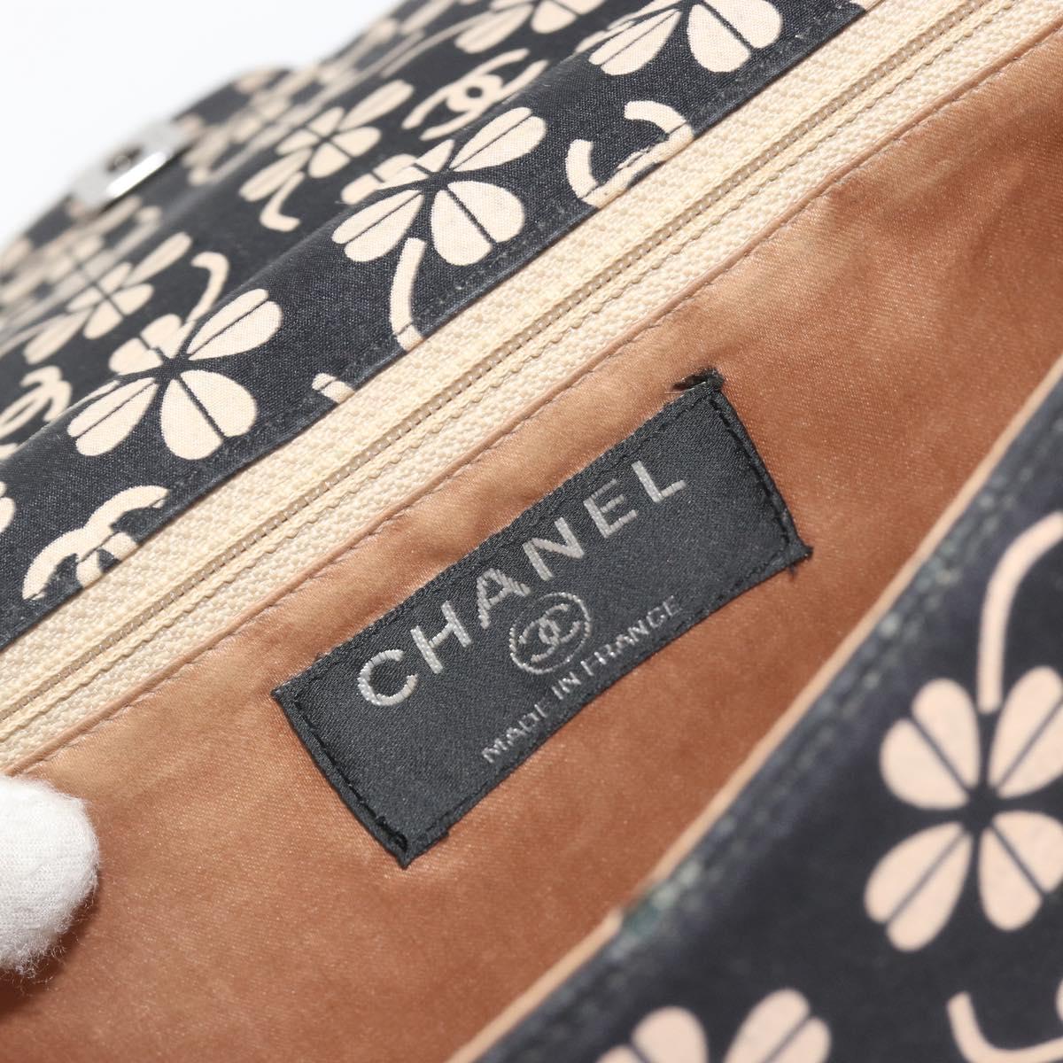 CHANEL Chain Shoulder Bag Canvas Black Silver CC Auth bs35870