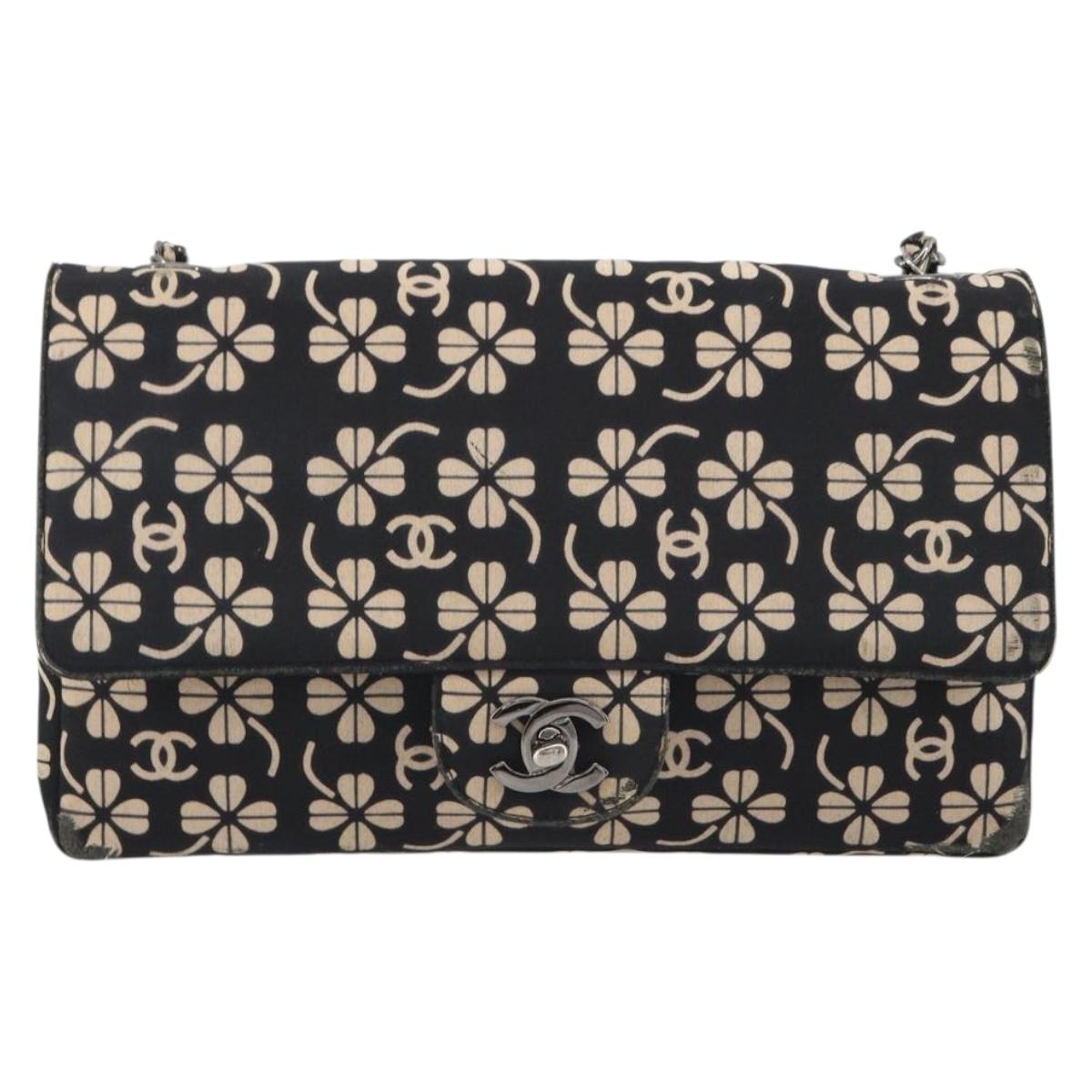 CHANEL Chain Shoulder Bag Canvas Black Silver CC Auth bs35870
