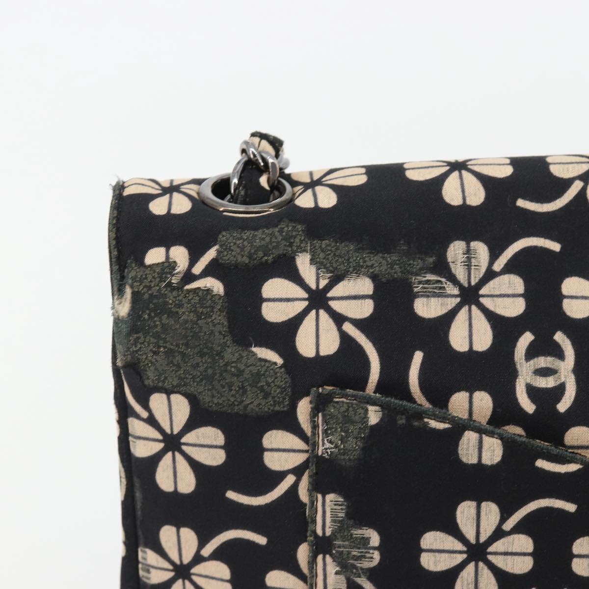 CHANEL Chain Shoulder Bag Canvas Black Silver CC Auth bs35870