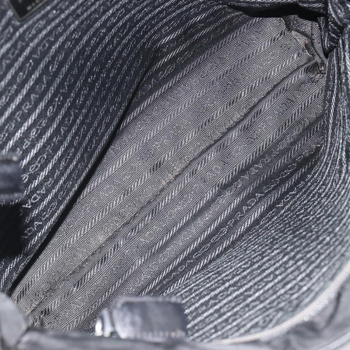 PRADA Tote Bag Leather Black Silver Auth bs35877
