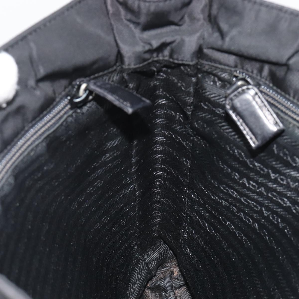 PRADA Tote Bag Leather Black Silver Auth bs35877