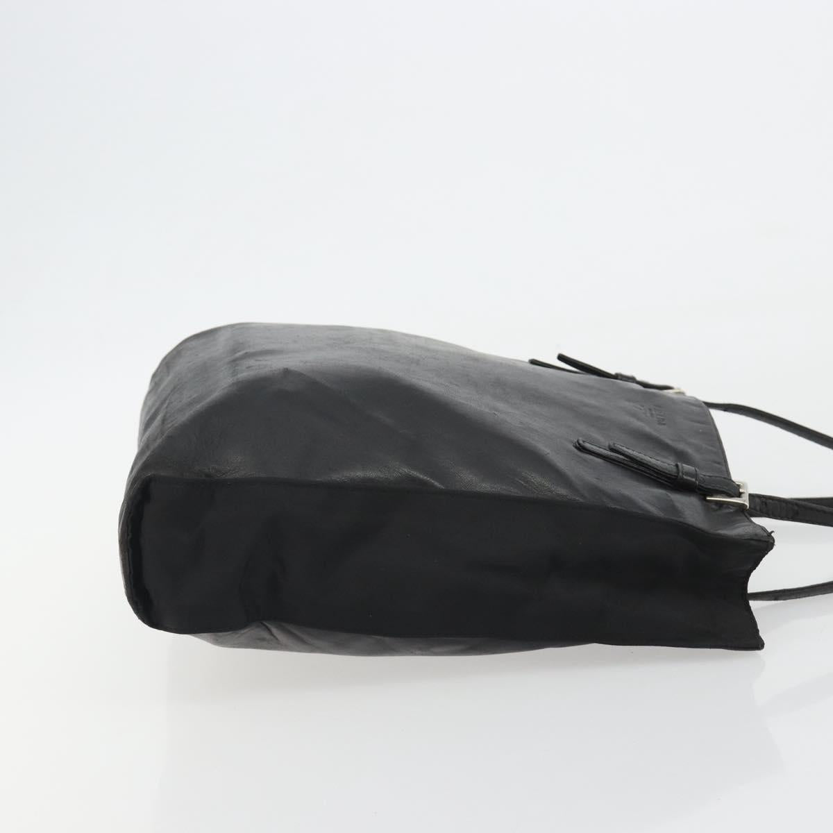 PRADA Tote Bag Leather Black Silver Auth bs35877