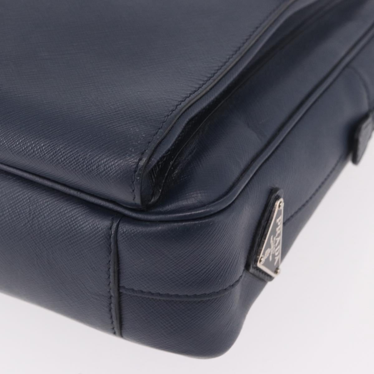 PRADA Business Bag Saffiano leather Blue Silver Auth bs35878