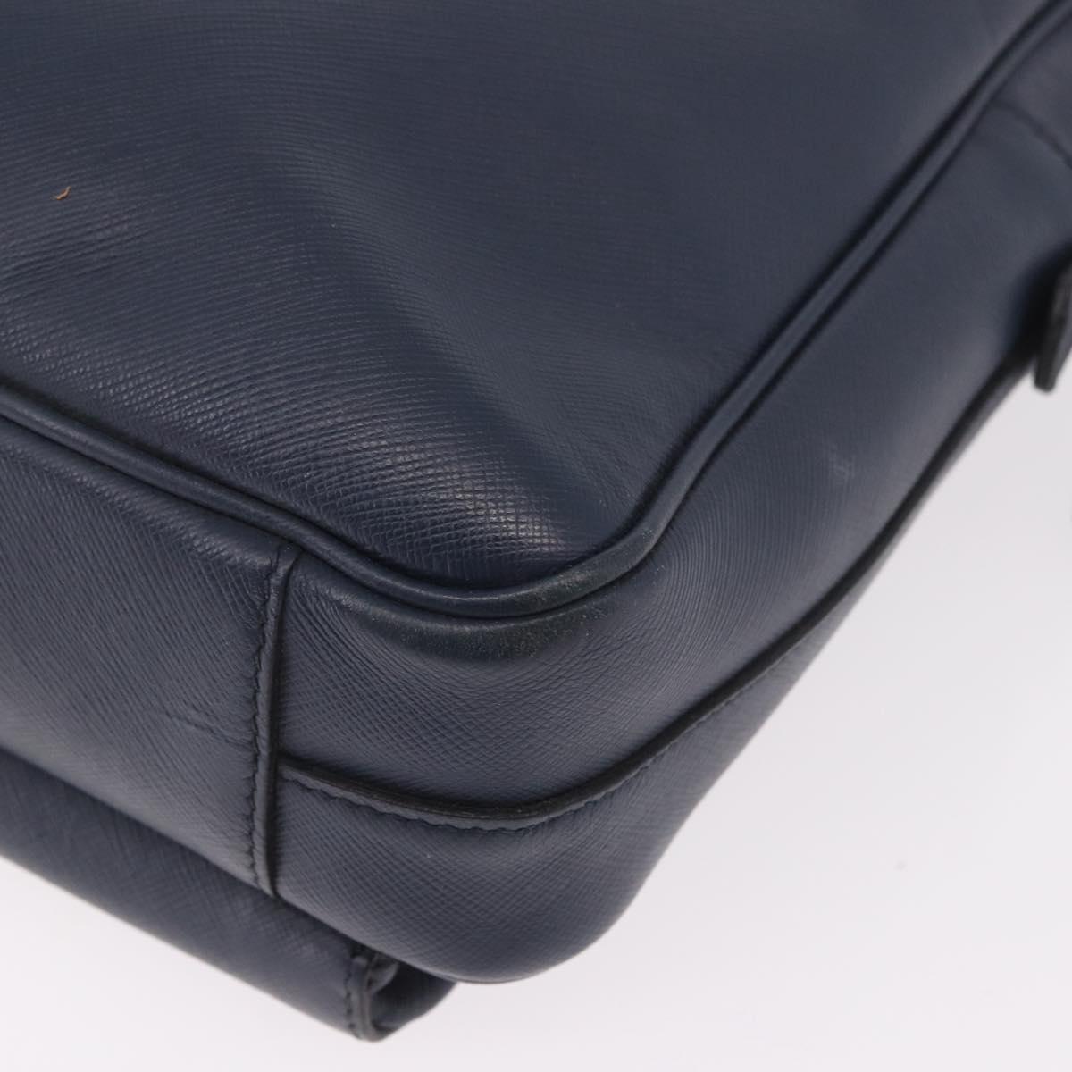 PRADA Business Bag Saffiano leather Blue Silver Auth bs35878
