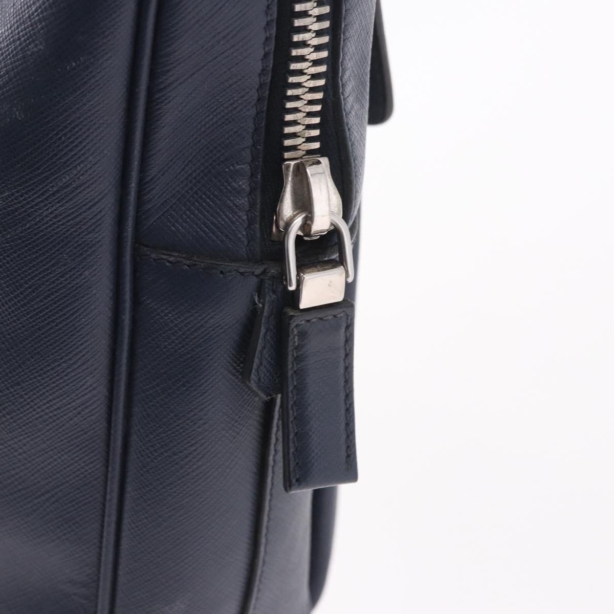 PRADA Business Bag Saffiano leather Blue Silver Auth bs35878