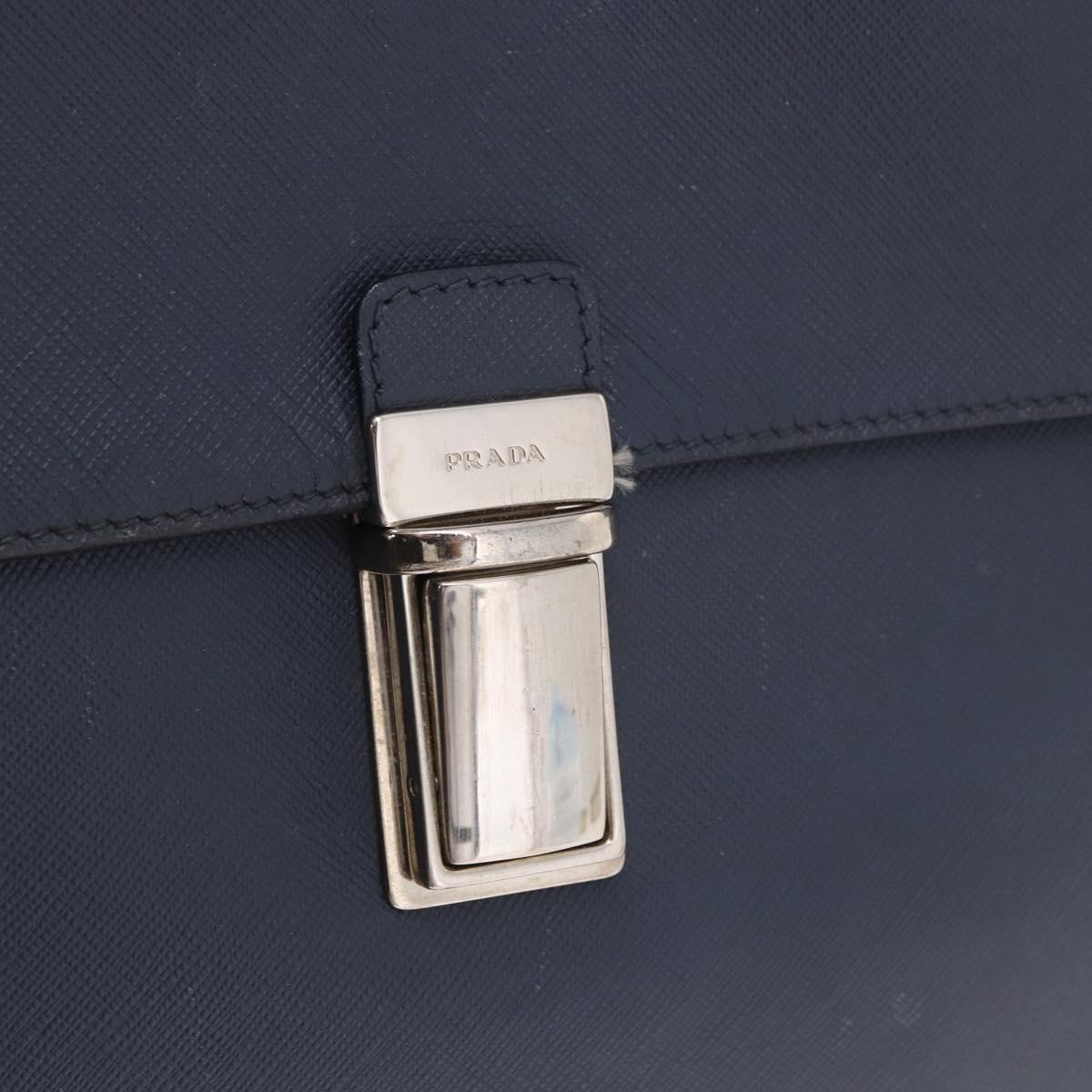 PRADA Business Bag Saffiano leather Blue Silver Auth bs35878