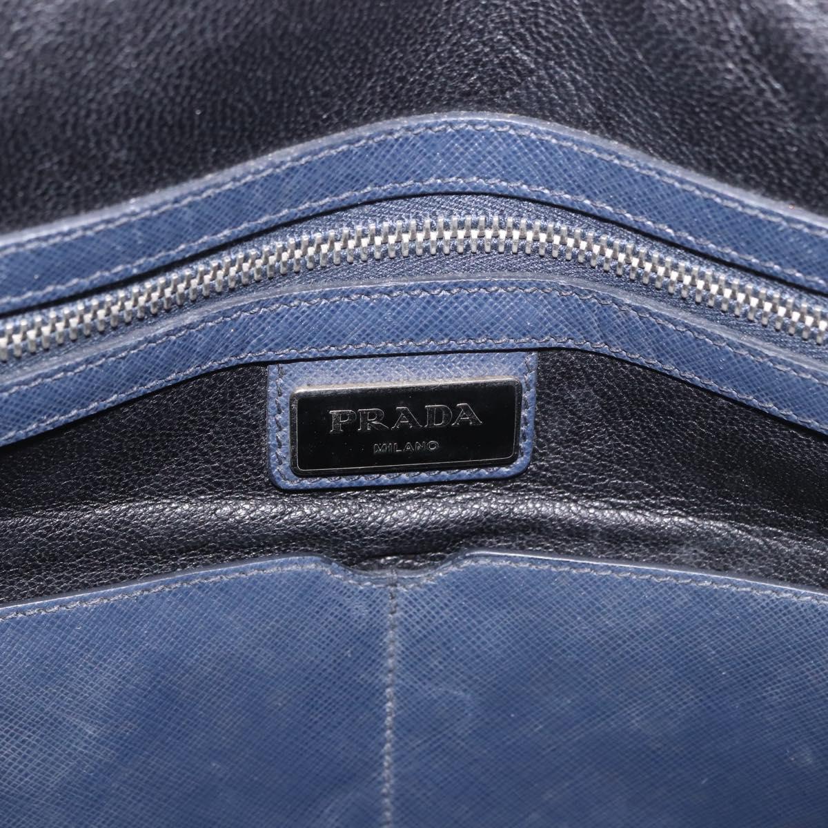 PRADA Business Bag Saffiano leather Blue Silver Auth bs35878