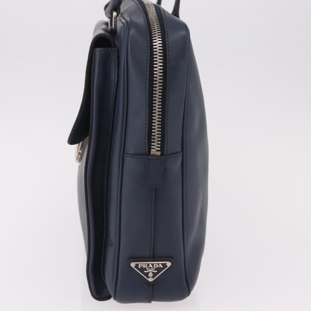 PRADA Business Bag Saffiano leather Blue Silver Auth bs35878
