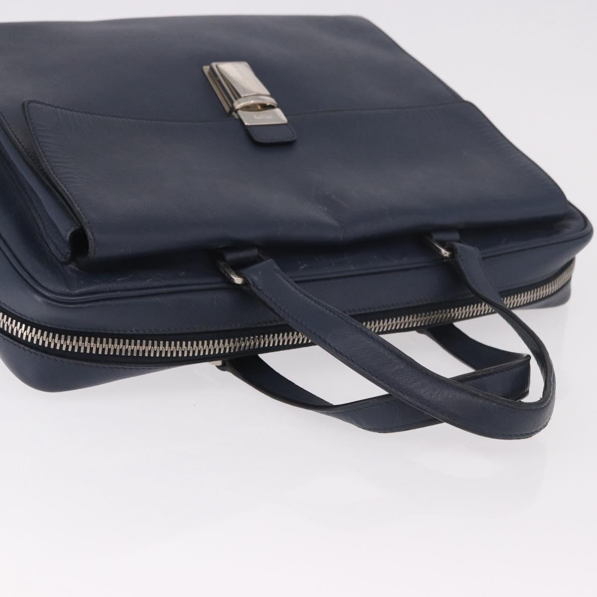 PRADA Business Bag Saffiano leather Blue Silver Auth bs35878