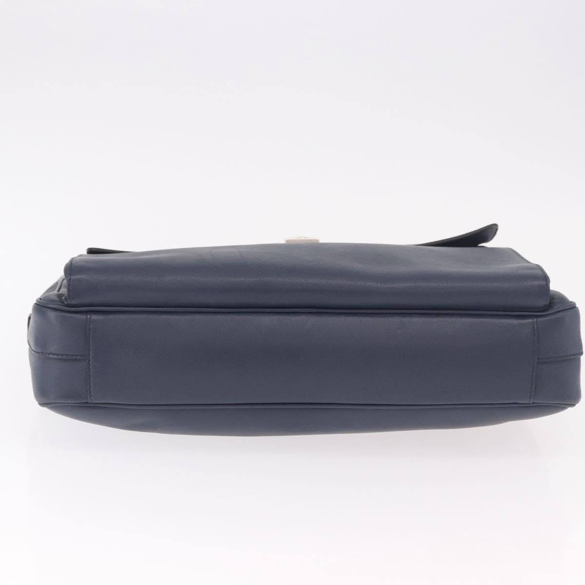 PRADA Business Bag Saffiano leather Blue Silver Auth bs35878