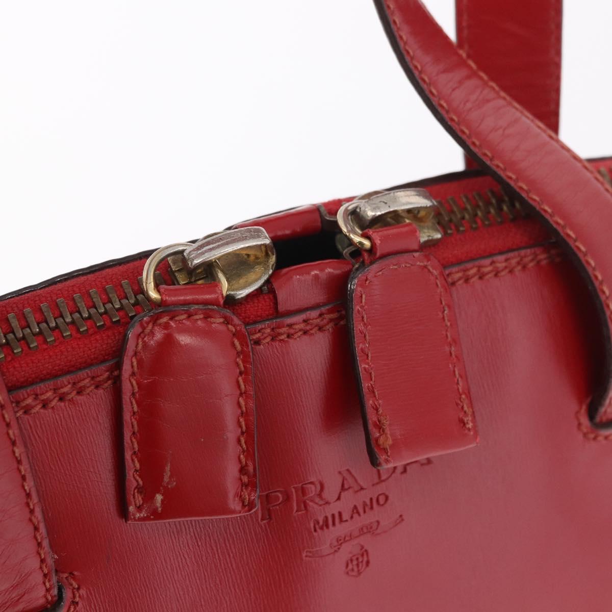 PRADA Hand Bag Leather Red Gold Auth bs35879