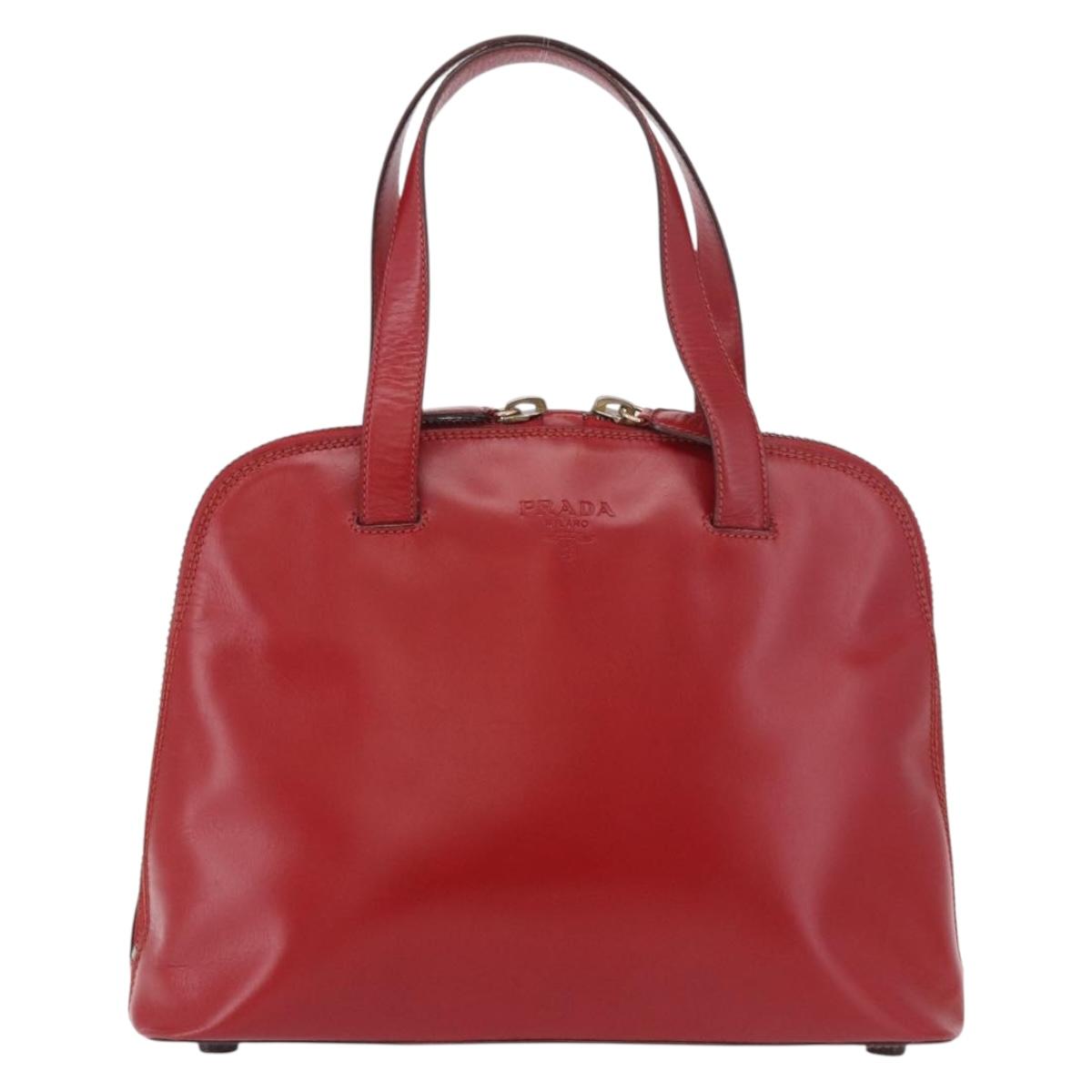 PRADA Hand Bag Leather Red Gold Auth bs35879