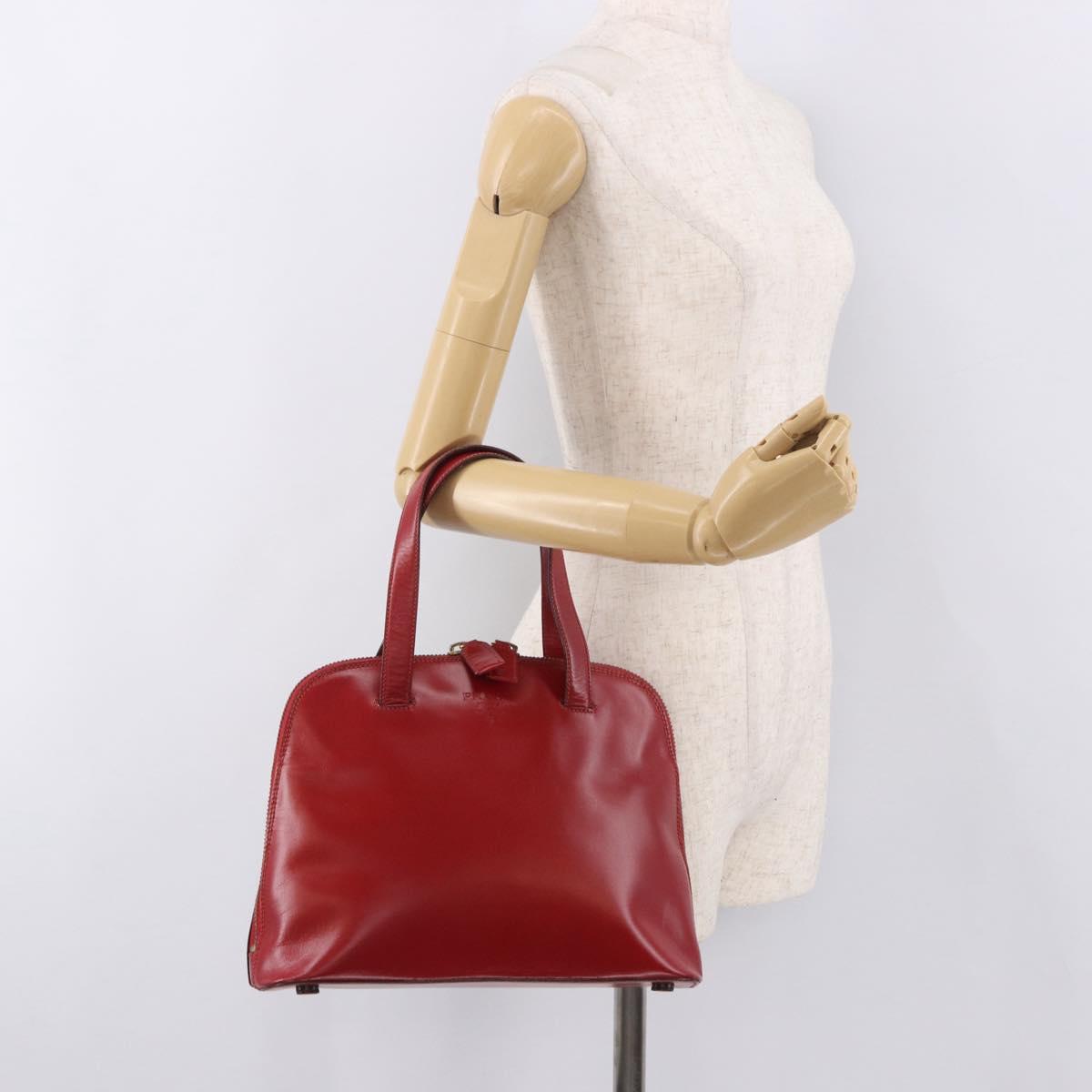 PRADA Hand Bag Leather Red Gold Auth bs35879
