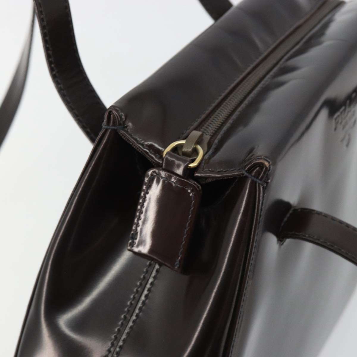 PRADA patent Shoulder Bag Dark Brown Gold Auth bs35885A