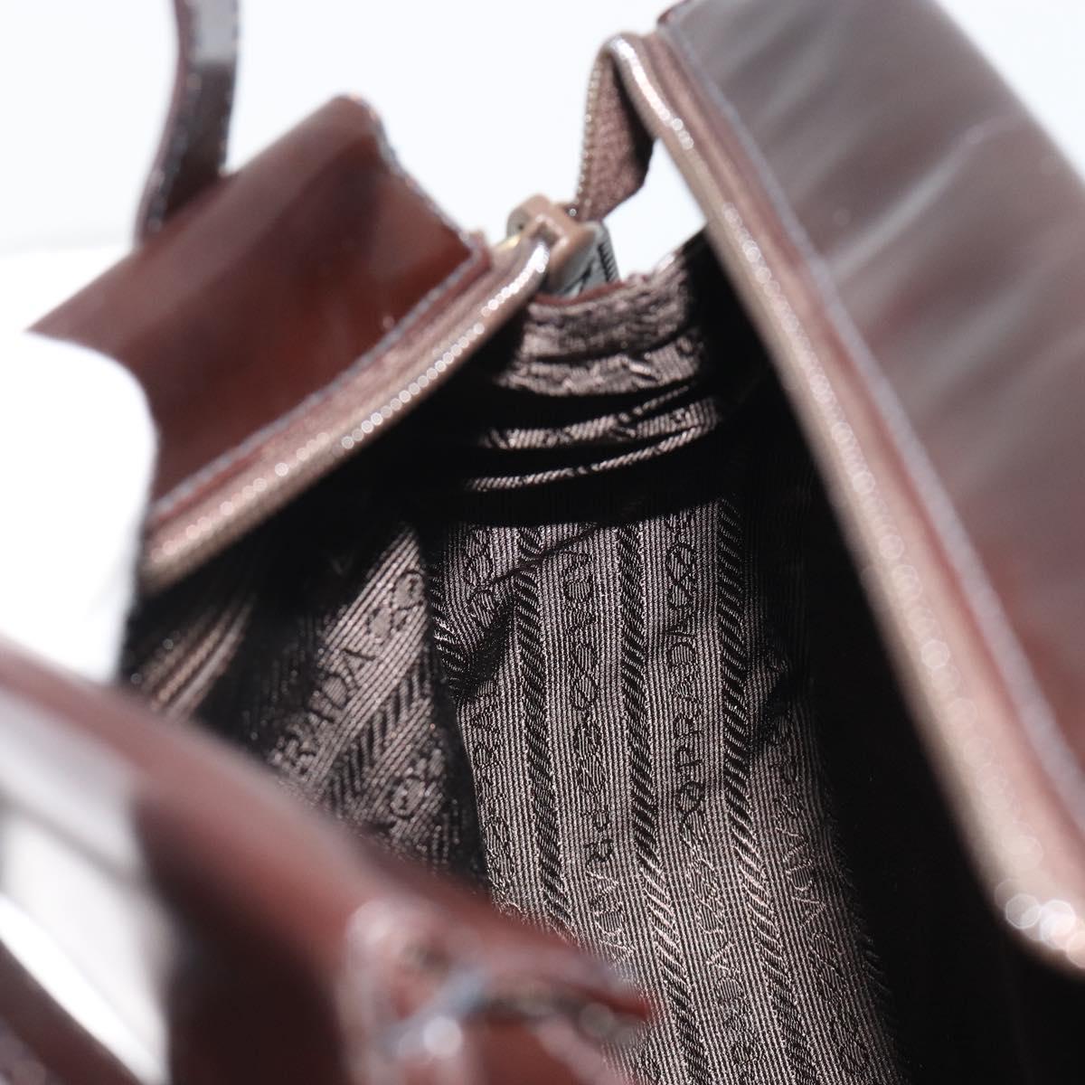 PRADA patent Shoulder Bag Dark Brown Gold Auth bs35885A
