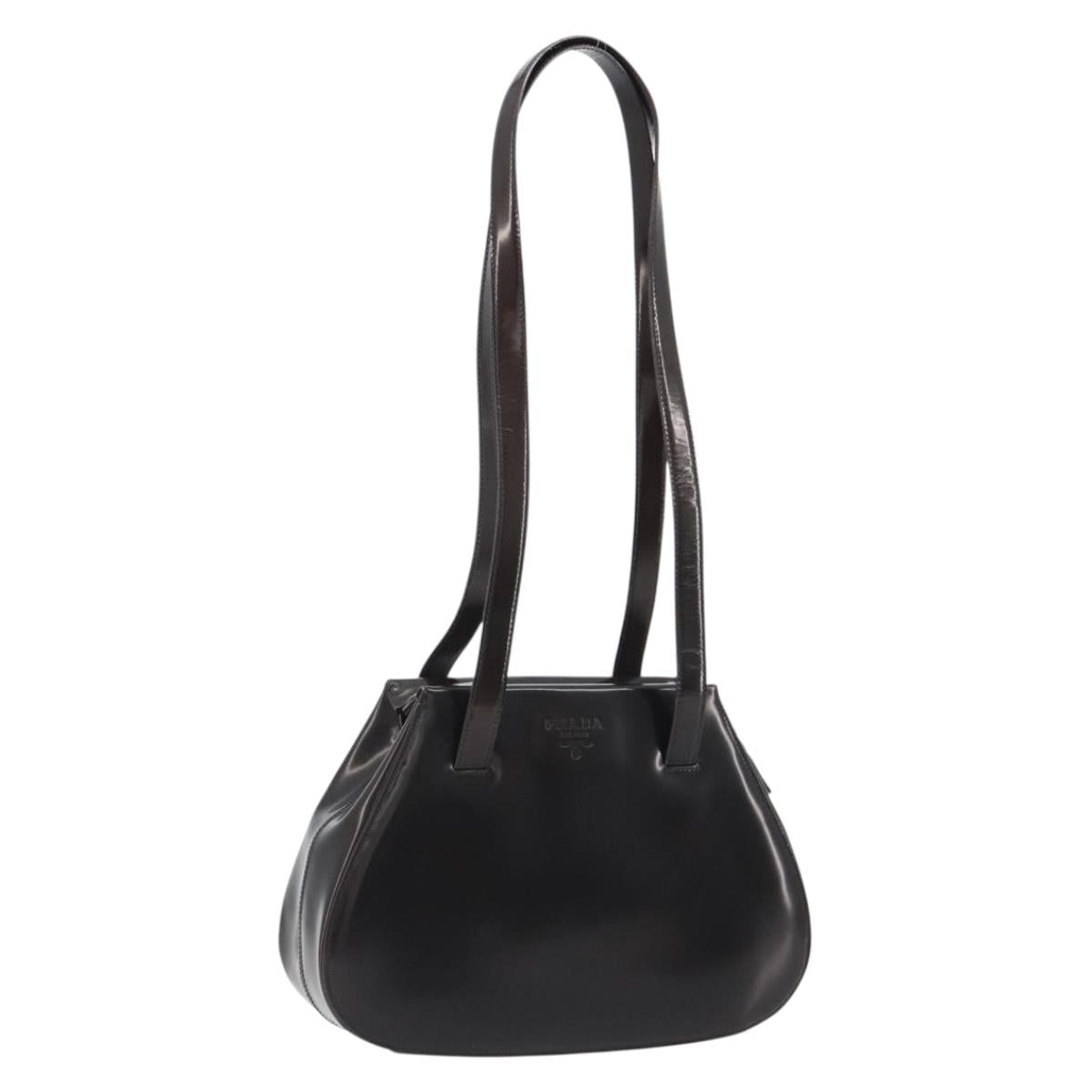 PRADA patent Shoulder Bag Dark Brown Gold Auth bs35885A
