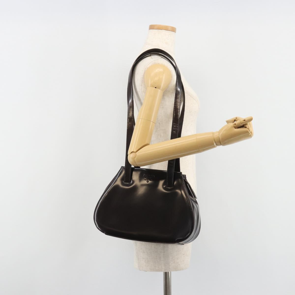 PRADA patent Shoulder Bag Dark Brown Gold Auth bs35885A